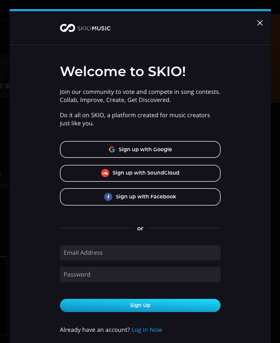 SKIO Sign Up画面