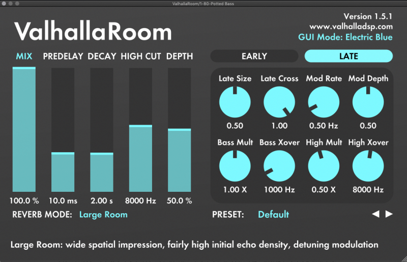 Valhalla Room Reverb ユーザーインターフェース